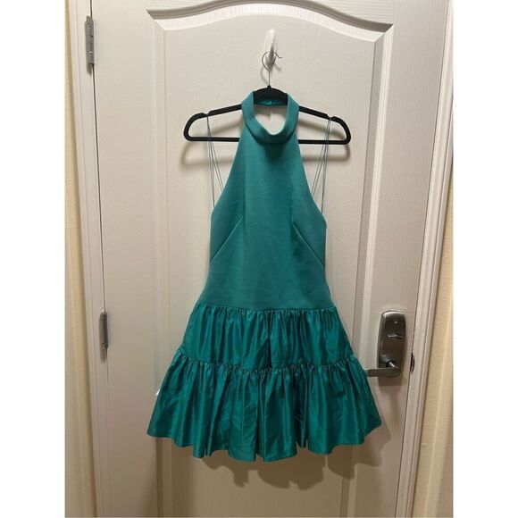 Liv Foster Halter Stretch Crepe Minidress Green Date Brunch Dress size 6 NWT$220 - Picture 4 of 6